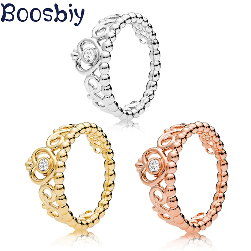 

Boosbiy Hot Sale 3 Colors Crystal Crown Fit European Fashion Pandora Ring Clear CZ Crystal Luxury Jewelry Gift For Girls