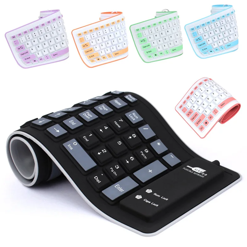  New Foldable Silicone Keyboard USB Wired Silicon Flexible Soft Waterproof Roll Up Silica Gel Keyboa