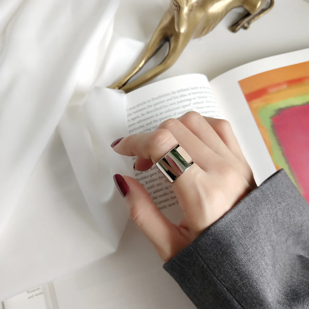 925 Sterling Silver Irregular Glossy Wide Rings Elegant Personality Open for Women Wedding Anniversary Fine Jewelry | Украшения и
