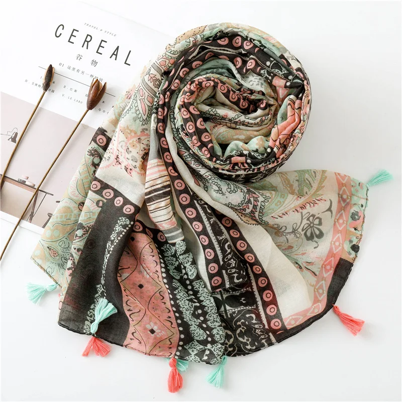 Кисточкой хлопок вискозный шарф шаль для женщин пляж пашмины Национальный стиль хиджаб шарф 180*100 см