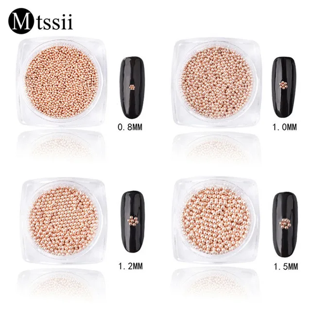

1 Box Steel Beads Nail Studs Gold Sliver Champagne 0.8mm/1.0mm/1.2mm/1.5mm Mixed 3D Nail Art Decorations In Wheel Manicure DIY
