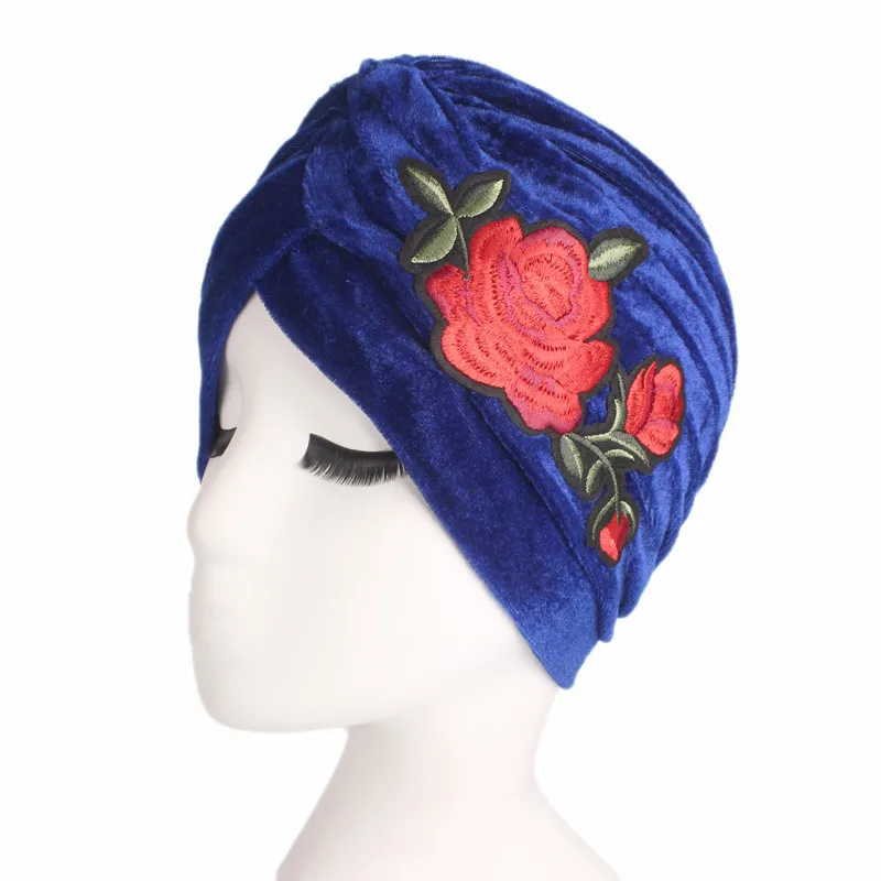 Helisopus Женская Новинка ретро роза бархат шапка мусульманская тюрбан шляпа химиотерапия стрейч дамы элегантный Хиджаб Аксессуары для волос - Цвет: royal blue