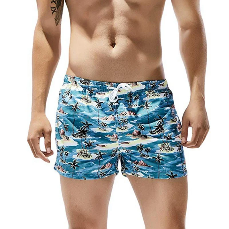 Пляжные дышащие плавки, быстросохнущие шорты для плавания, облегающие шорты с принтом кокосовой пальмы