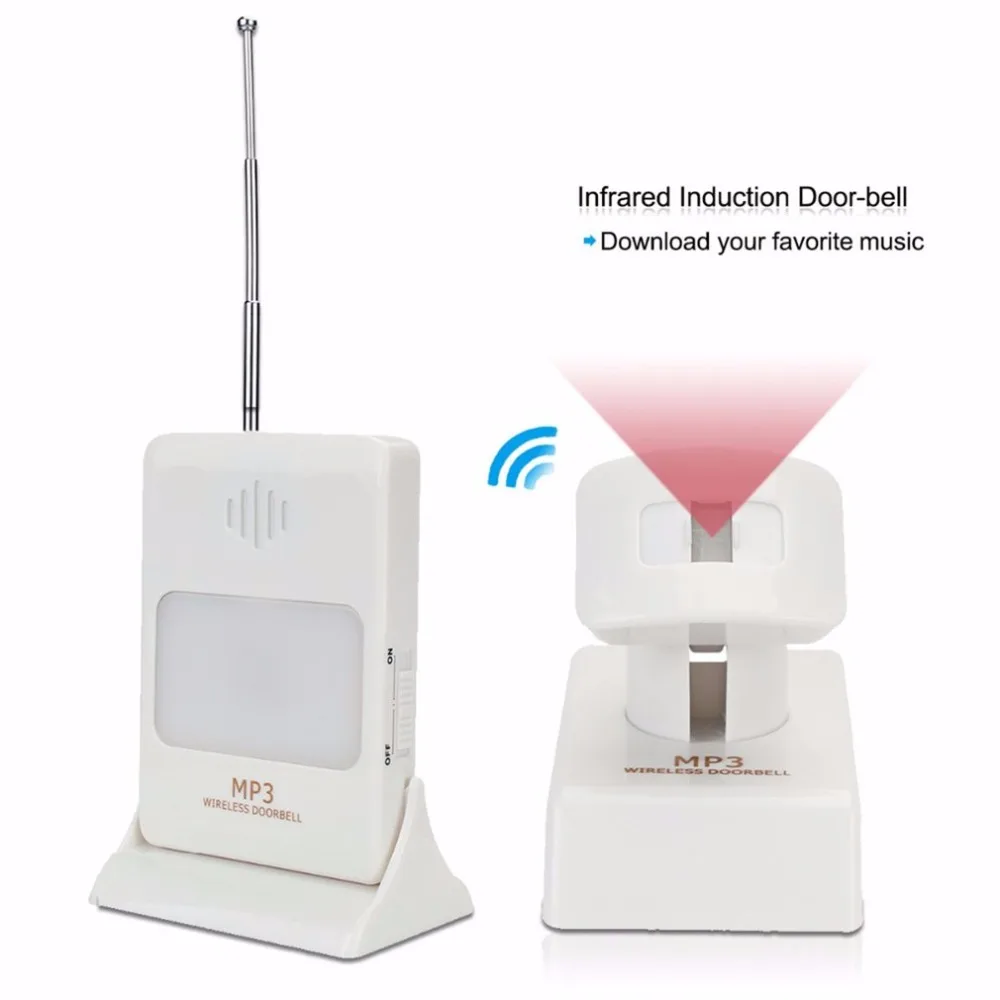 

Digital Wireless Doorbell 180 Degree Wide View Infrared Transmitter Receiver Long Range With LED MP3 For Shop Home Hotel