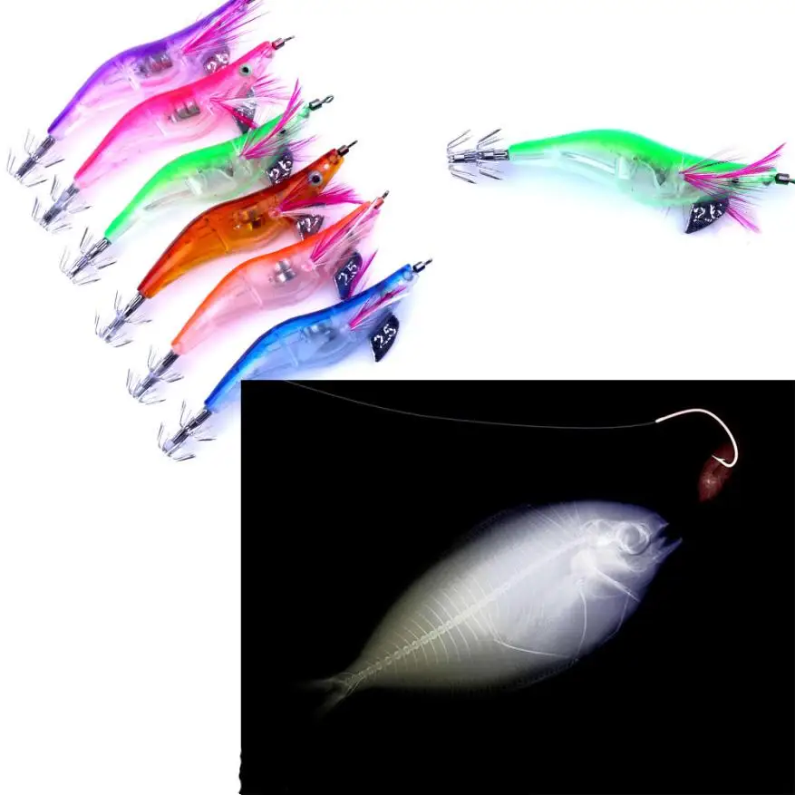 MUQGEW 6pc Fishing Lures LED Electronic Light Prawns Curls Squid Jigs