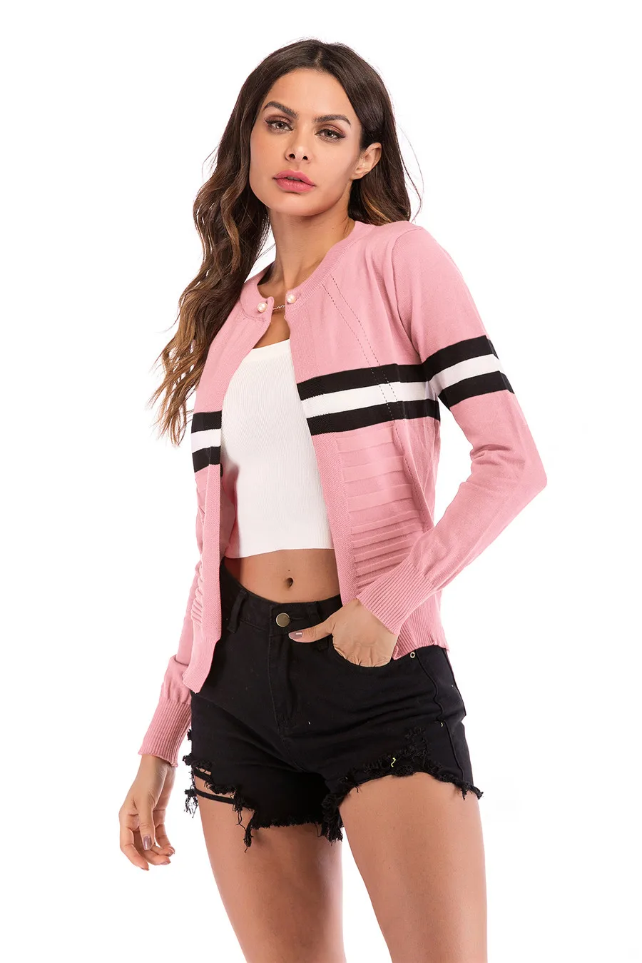 Gladiolus Striped Autumn Sweater Women 2018 Long Sleeve Beading Button Slim Knitted Cardigan Sweater Women Jumpers Ladies Coats (18)