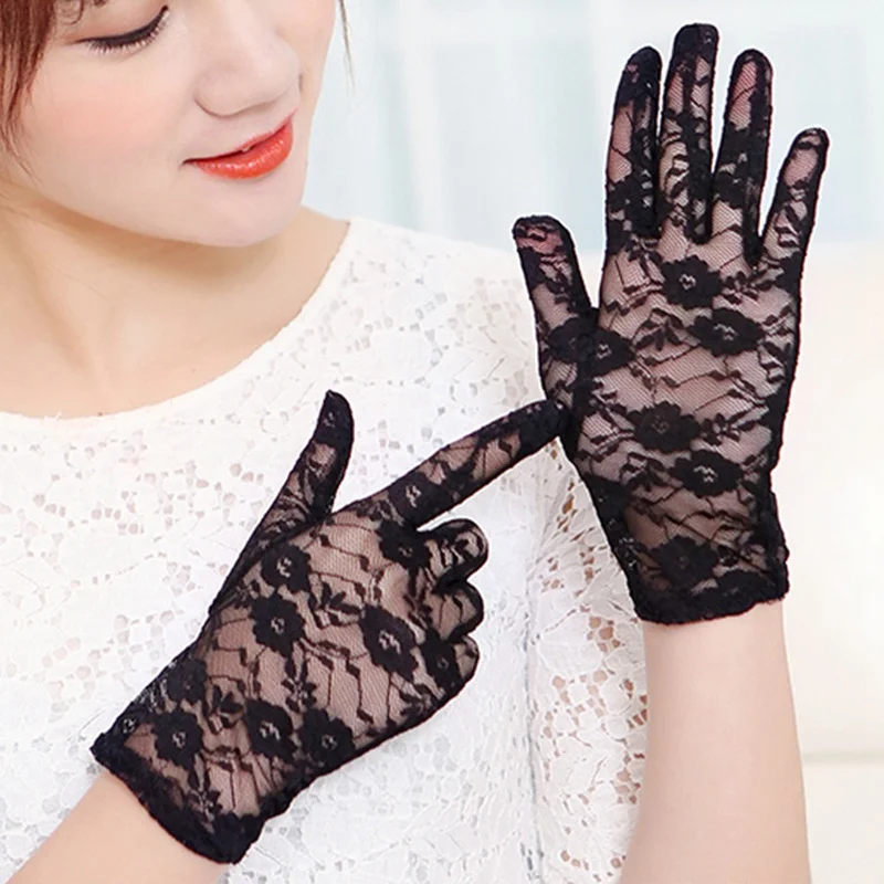 

Wholesale Women Lace Gloves Fashion Female Drive Sun Protective Waist Gloves Elastic Spring Perform Short Gloves 20Pair/Lot