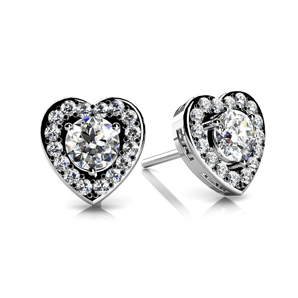 Round Cut Natural Diamond Heart Studs Earrings In PT950 Platinum (0.68 Carat ,F-G SI2)