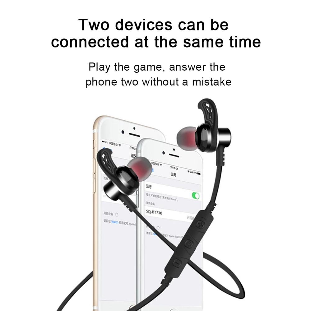 Original Magnetic Bluetooth Music Earphones Wireless Sport Earphones HIFI Lossless Bass Can Connect Two Devices At The Same Time