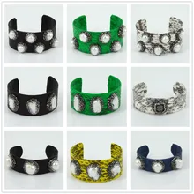 Original de lujo joyería de la serpiente real natural de cuero blanco perla rhinestone del encanto personalizado brazalete ajustable brazalete abierto para las mujeres