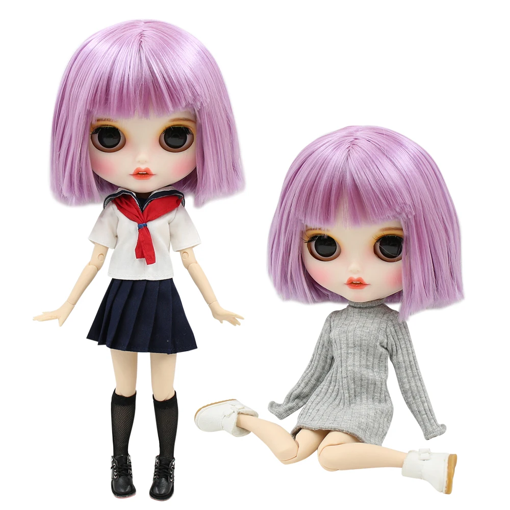 

ICY factory blyth doll customized doll matte face short purple violet hair open mouth joint body white skin 30cm, BL2137