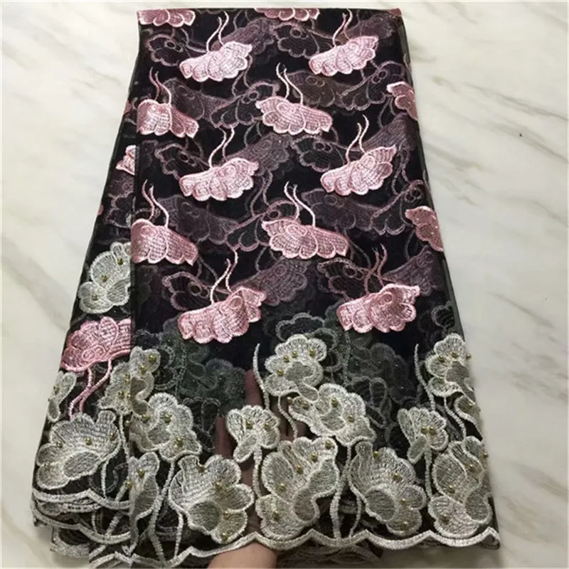 

African Lace Fabric with Beads 2019 New Design French Net Embroidery Tulle Lace Fabric For Nigerian Wedding Party Dress
