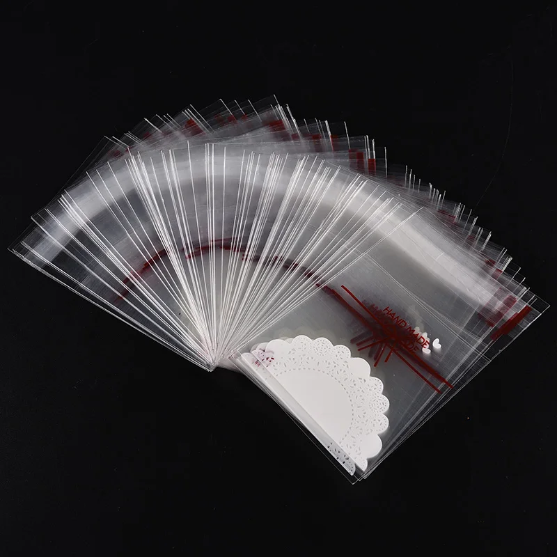 

100pcs cute transparent Candy cookie Bags Wedding Birthday Party Craft Self-adhesive Plastic Biscuit Packaging Bag