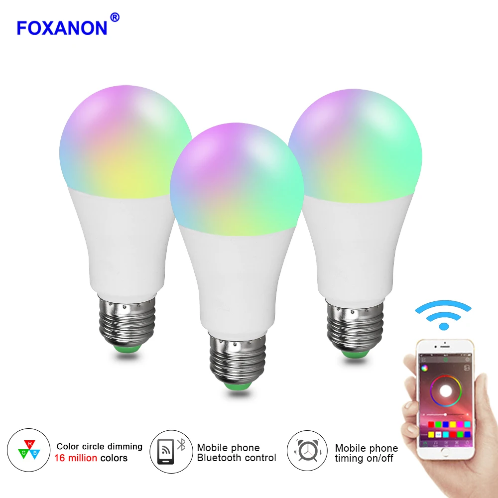 

Foxanon E27 LED Bulb Lamp RGBW RGBWW Bluetooth Wireless Sound Music Control 15W 20W 85-265V Dimmable Lights For Home Party Decor
