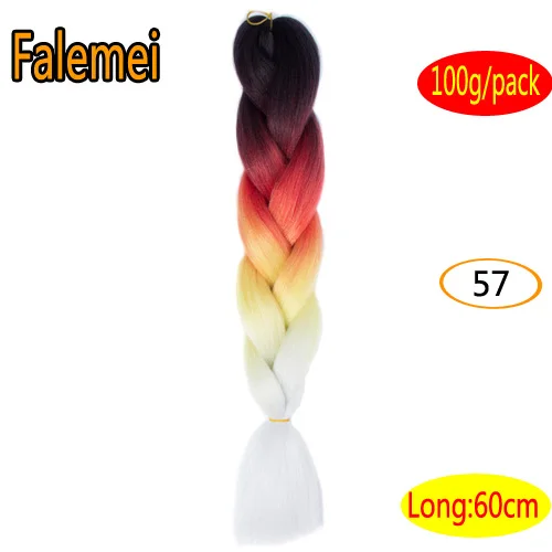 # 99J FALEMEI 100 г/упак. 24 дюйма, вязанные косички, волосы, Омбре, два тона, цветные, огромные косички, волосы, синтетические волосы для кукол, вязанные волосы - Цвет: # 99J