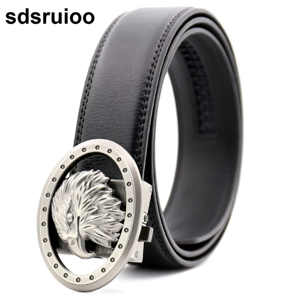 

sdsruioo Luxury Leather Male Men Belt Eagle Hawk Metal Automatic Buckle Ratchet Strap Belts for Men Waist Belt High Quality