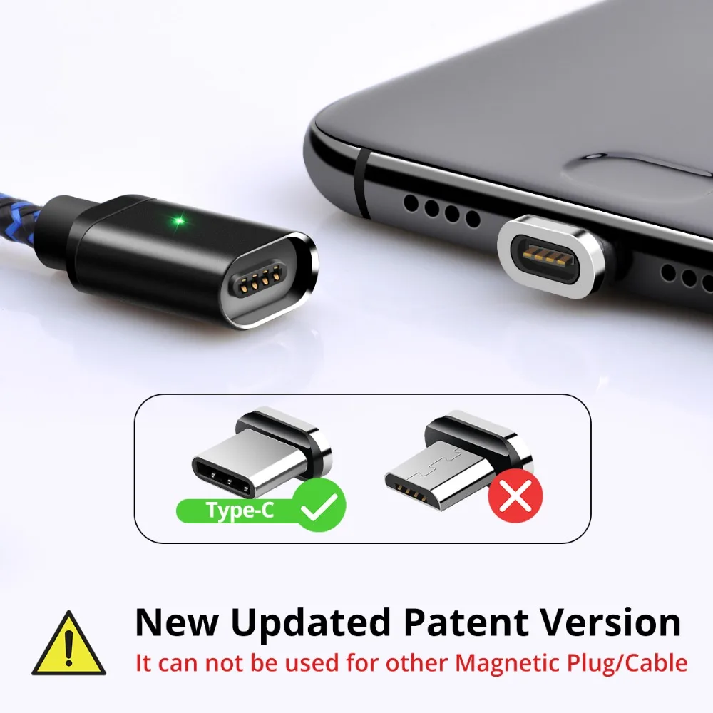 Магнитный кабель FONKEN usb type-C, 2 м, 2,4 А, магнитные usb-кабели для телефонов, быстрое зарядное устройство, USB type-C, зарядный провод, светодиодный шнур для зарядки мобильных телефонов