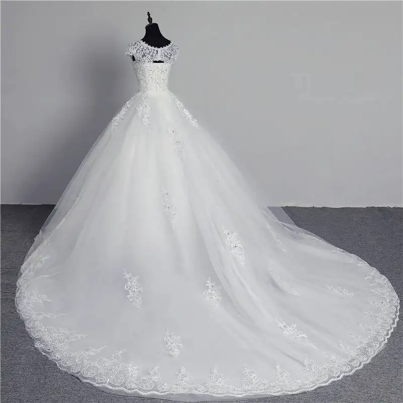 Реальное фото модное кружевное цветочное милое белое сексуальное мусульманское свадебное платье для невест винтажная аппликация с блестками - Цвет: with Train
