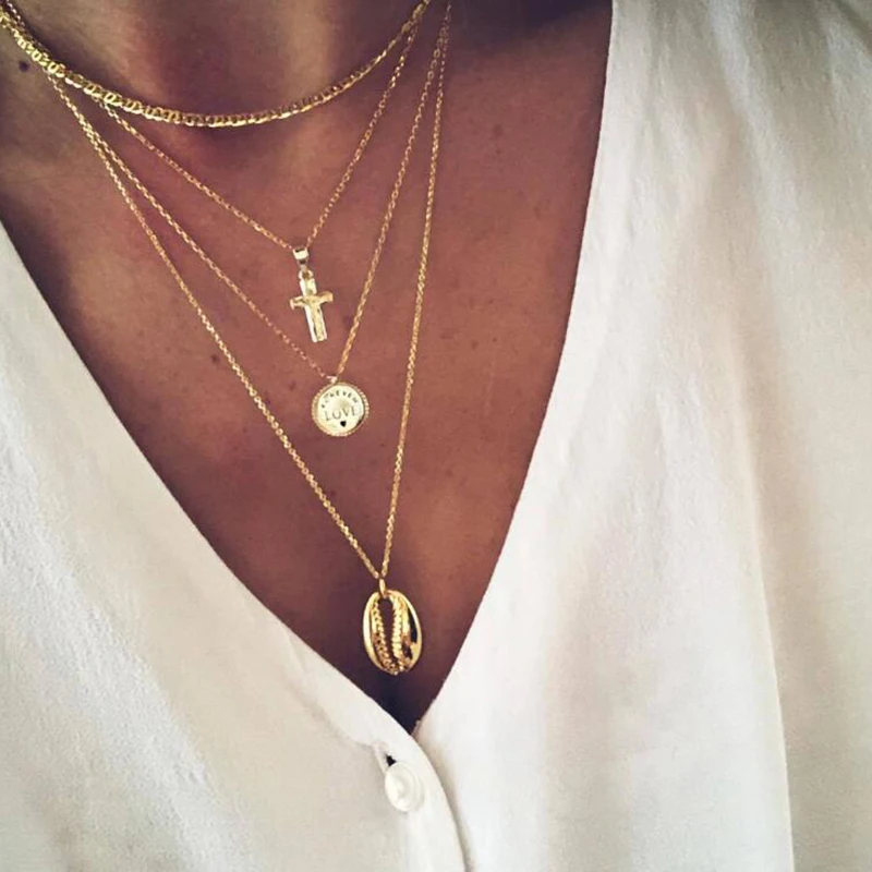 

Four Layers of Shell Pendant Necklace Natural Shell Gold Cowrie Women Best Friend Cowry Seashell Love Necklace Bohemian Jewelry