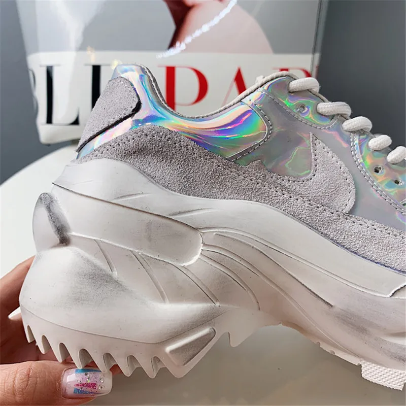 2019 Spring Autumn Shoes Women Platform Shoes Lady Lace Up Casual Pumps Creepers Harajuku Punk Sneakers Girl Female Silver Shoes (15)