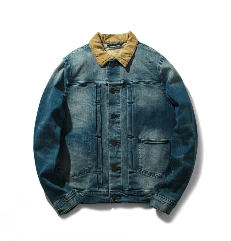light blue Harajuka длинный рукав однобортный воротник Лоскутные мужские толстые джинсовые куртки Винтаж Slim Fit Jaqueta Masculino ковбойские пальто - Цвет: light blue