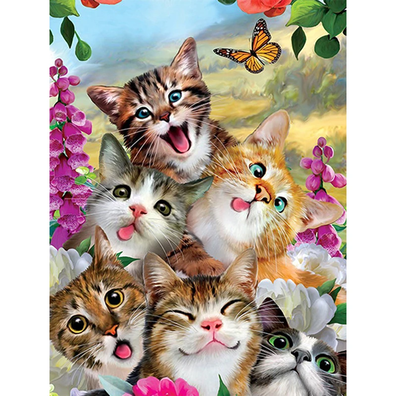 HUACAN 5D Diamond Painting Cat Diamond Embroidery Full Display Animal Mosaic Full Square round Rhinestone Of Picture Butterfly - 副本