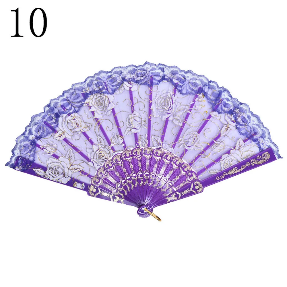 Новинка кружево цветок роза вышитый пластиковый веер для танцев на вечеринке 12