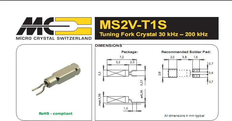10 шт./MS2V-T1S 32,768 K 32,768 кГц кварцевый генератор 5,2*1,5 мм