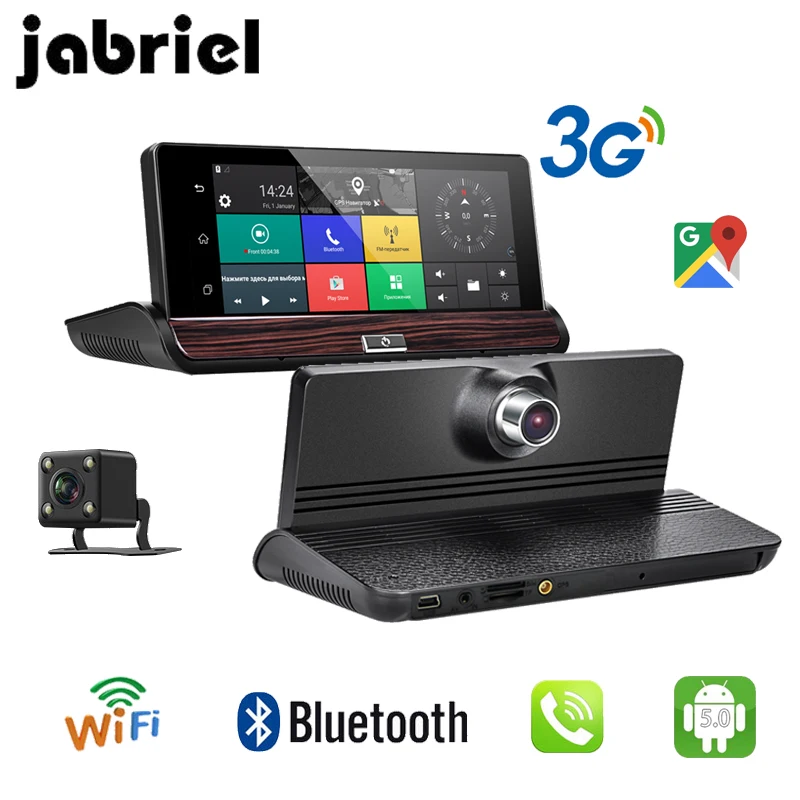 Goedkoop Jabriel Wifi Auto DVR Android 3g 7 inch Auto Achteruitkijkspiegel Full HD GPS Navigatie 16 gb Video recorder dual Camera Griffier