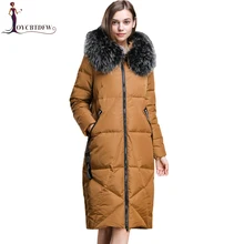 Верхняя одежда, новая мода, зимняя женская куртка на 90% белом утином пуху, большой размер, женский пуховик, парка с капюшоном из натурального меха енота XY353