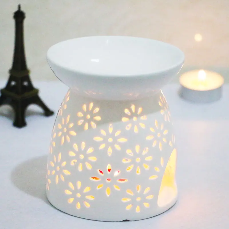 White ceramic hollow aroma lamp oil lamp burner ceramic incense candle