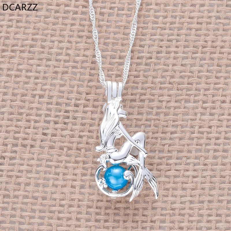 

Little Mermaid Pearl Cage Pendant Pearls Locket Charm Statement Necklace for Women Fairy Tale Jewelry Girls Ocean Jewellry