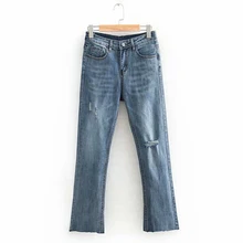 Женские повседневные джинсы брюки Весна Лето Высокая талия модные женские брюки клёш Брендовые джинсовые брюки джинсы с дырками, брюки