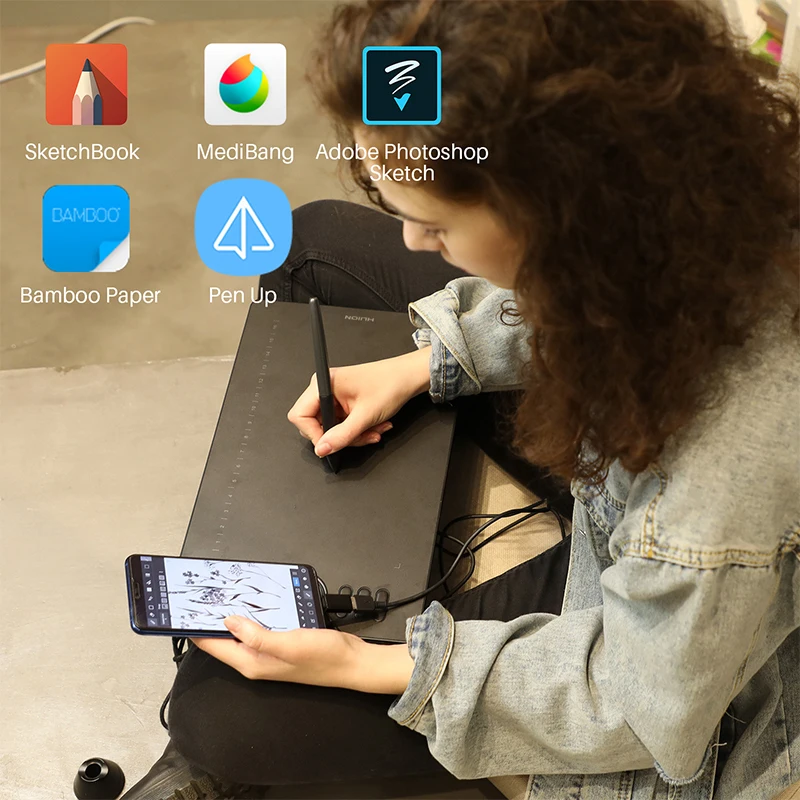 HUION HS610 tabletas gráficas lápiz Digital tableta teléfono tableta dibujo con Tilt OTG Stylus sin batería para Android Windows macOS - 3
