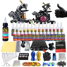 Полный профессиональный набор татуировки 2 машины лайнер шейдер machine28 цветные чернила блок питания, Иглы захвата наконечник
