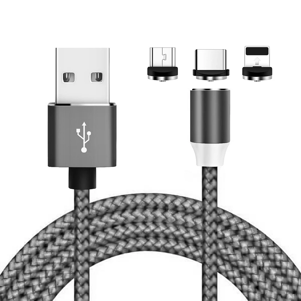 Магнитный кабель Micro usb type C адаптер для быстрой зарядки телефона Micro usb C type-C магнитное зарядное устройство usb c для iphone samsung xiaomi - Цвет: Серый