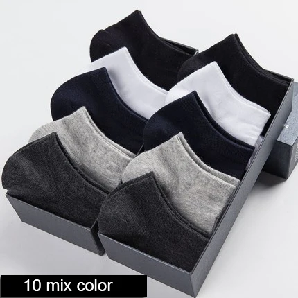 Летние тонкие высококачественные мужские короткие носки-башмачки, белые, 10 пар, фирменные, деловые, для отдыха, без шоу, носки-лодочки, 100 хлопок - Цвет: 10 mix color
