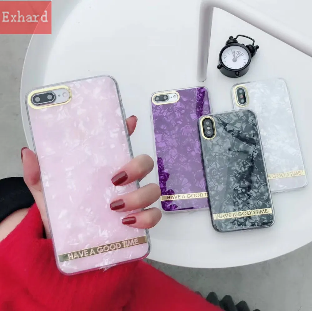 

Luxury Marble Clear Golden Stripes Case For iPhone X 8 8 Plus 7 7 Plus 6 6s 6 Plus Conch Shell Case Back Cover Fundas Capa