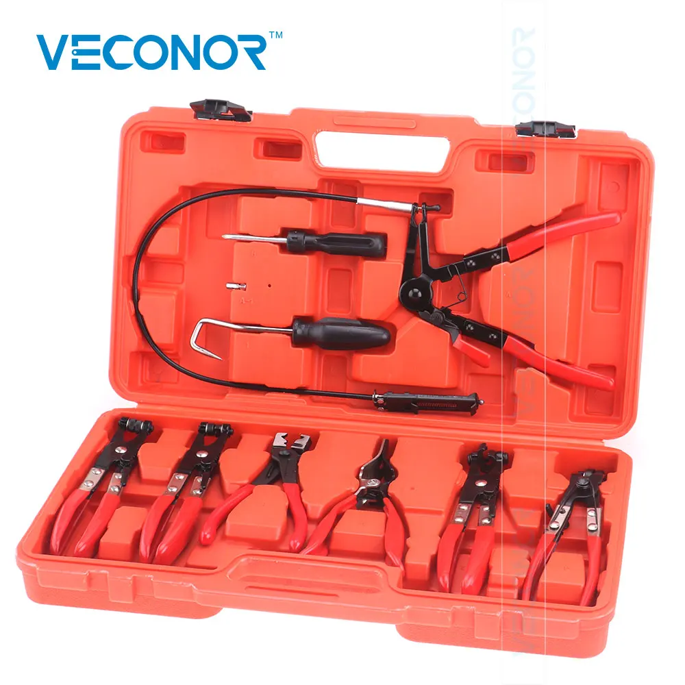 9PCS Hose Clamp Clip Pliers Set Kit Swivel Jaw Flat Angled Band