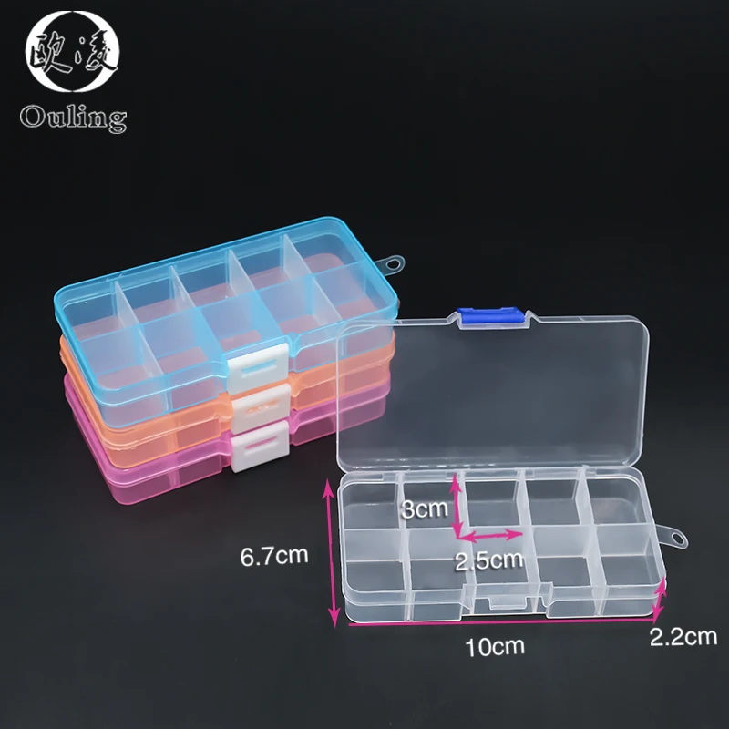 

10 Grids Adjustable Transparent Plastic Storage Box for Small Component Jewelry Tool Box Bead Pills Organizer Nail Art Tip Case