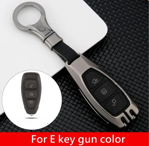 Автомобильный чехол для ключей из оцинкованного сплава для Ford Ranger Mustang Focus Galaxy Mondeo Transit Fiesta Escape Ecosport EXplorer - Название цвета: For E key gun color