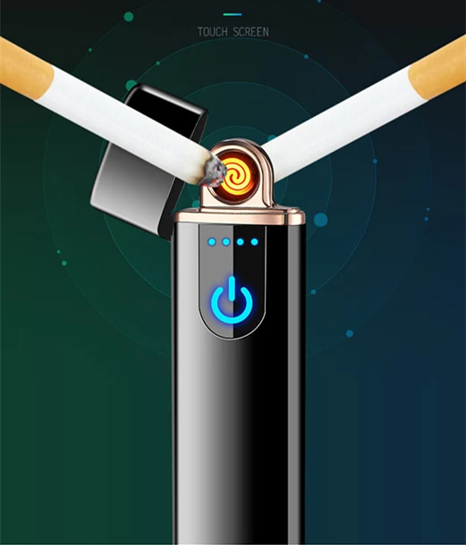 Светодиодный дисплей с дисплеем батареи USB Зажигалка перезаряжаемая Электронная зажигалка Ветроустойчивая беспламенная двухсторонняя сигарная плазменная зажигалка