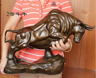 

shitou 003207 Giant size Bronze coffee Wall Street Fierce Bull OX Figure Statue 24"Long