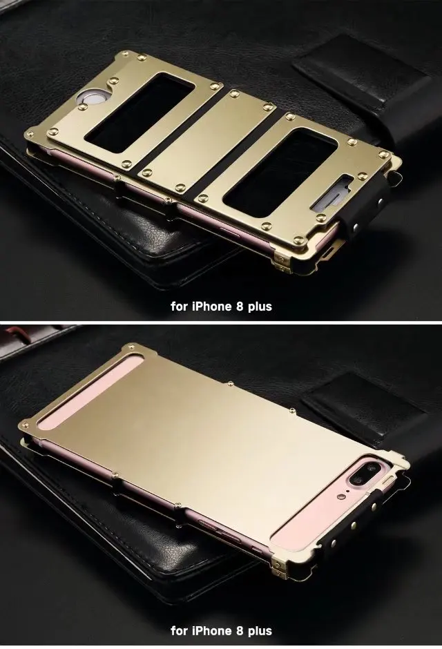 Case de Couro Proteção à Prova de Choque Case do Telefone Capa para Iphone Rebite Irman Inoxidável Graus Flip 8 & 7 Plus Aço 360 12 High Quality Telefonia e Comunicação