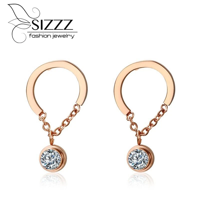 

SIZZZ Europe And The United States Personalized Jewelry 23MM Stainless Steel Rhinestones Rose Gold Drop Earring
