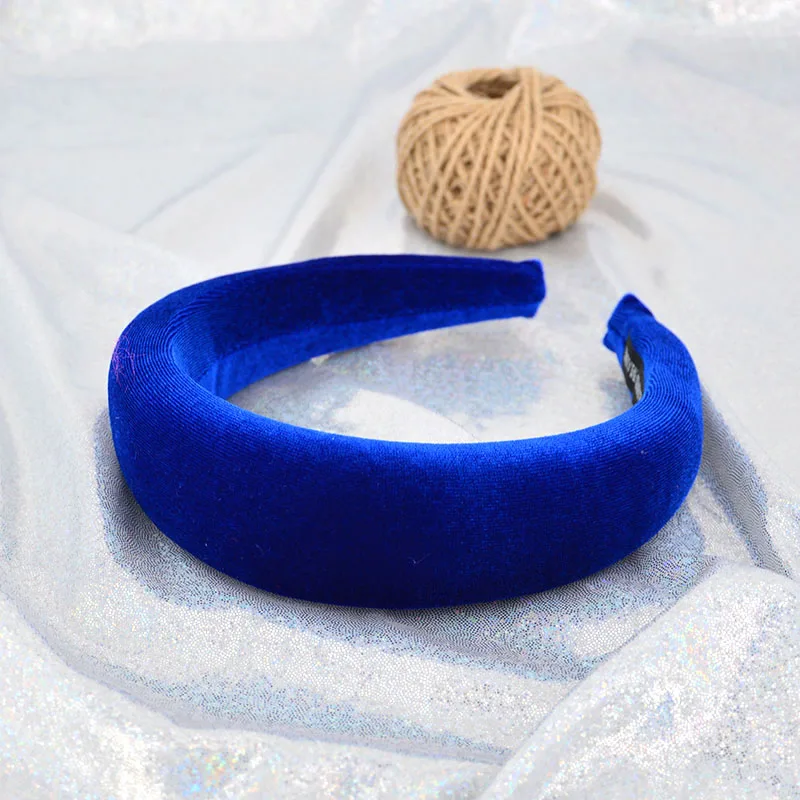 blue Толстая губчатая бархатная повязка на голову, модная пластиковая лента для волос 4 см, Женская повязка для волос, аксессуары для волос - Цвет: blue