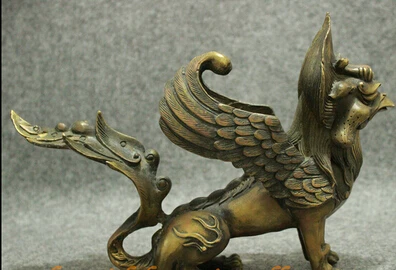 

Fast shipping 12" Chinese Bronze Collect Winged Fly Garuda Redpoll Buddha Bird Beast Statue