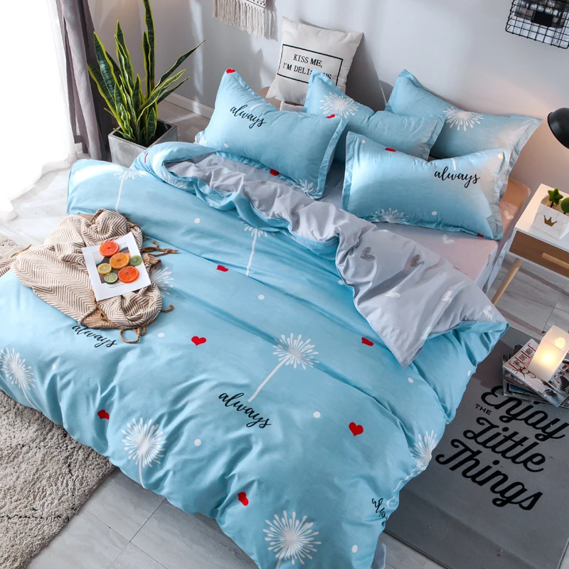 ParkShin Love Heart Duvet Cover Flat Sheet Pillowcase 3/4PCS Blue Bedding Set Gray Bed Linens Double Queen King Comforter Cover