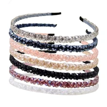 В Корейском стиле, модная обувь Стиль аксессуары для волос ручной работы для лески бусины с двумя рядами кристаллов повязка на голову широкая повязка для головы Для женщин и девочек