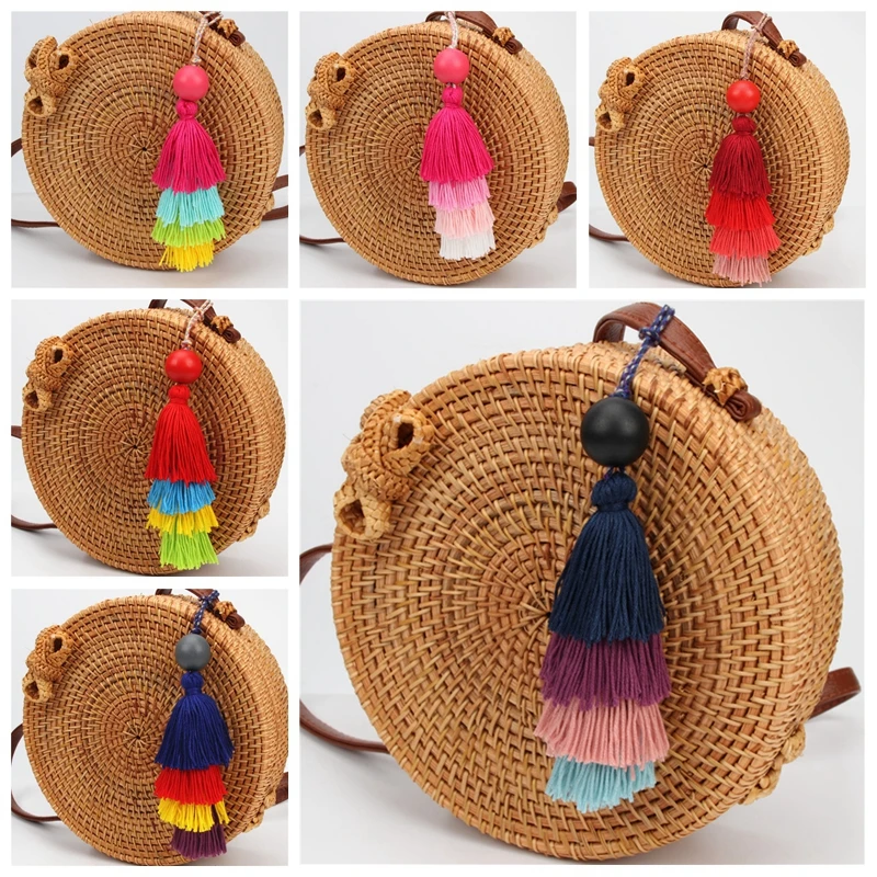 

1PC Tassel Key Chain DIY Thread Colored Beads Handbag Key Ring Multi-layer Bag Charm Handmade Pendant SYT9531